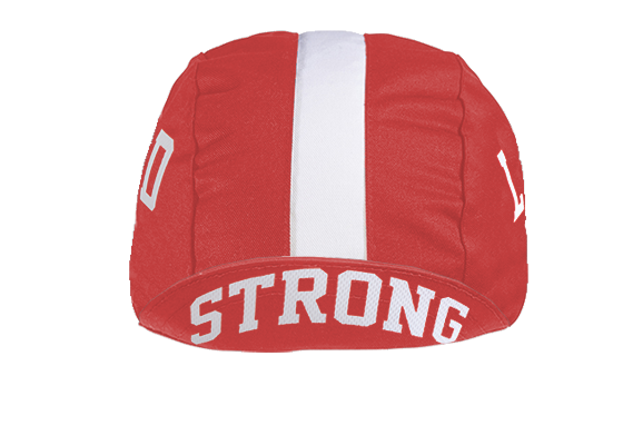 Red and White Cap.  Front view brim up.  Strong text.