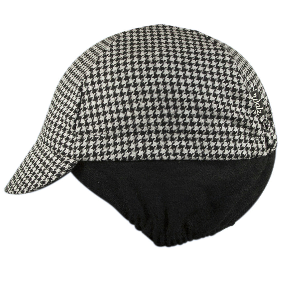 Black Houndstooth Wool Flannel Ear Flap Cap – Walz Caps - Classic American  Cycling Caps